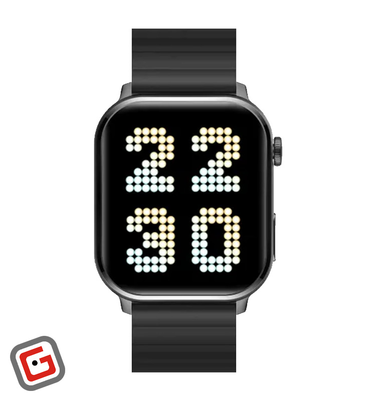 ساعت هوشمند ایمیلب مدل W02 از نمای روبه‌رو در رنگ مشکی