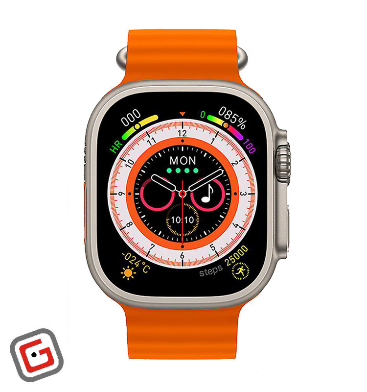 ساعت هوشمند مدل HK8 Pro Max در رنگ نارنجی از نمای روبه‌رو
