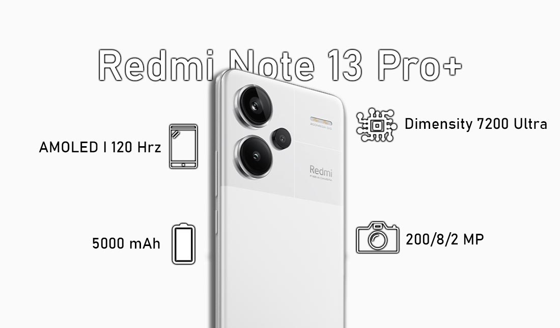 نمایش گوشی شیائومی Redmi Note 13 pro plus در رنگ یاسی به همراه نمایش مشخصات کلیدی 