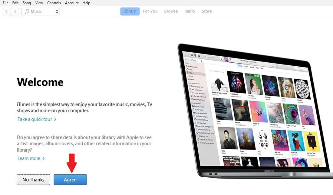 اسکرین‌شات اولین مرحله ساخت اپل آی‌دی از طریق نرم‌افزار iTunes