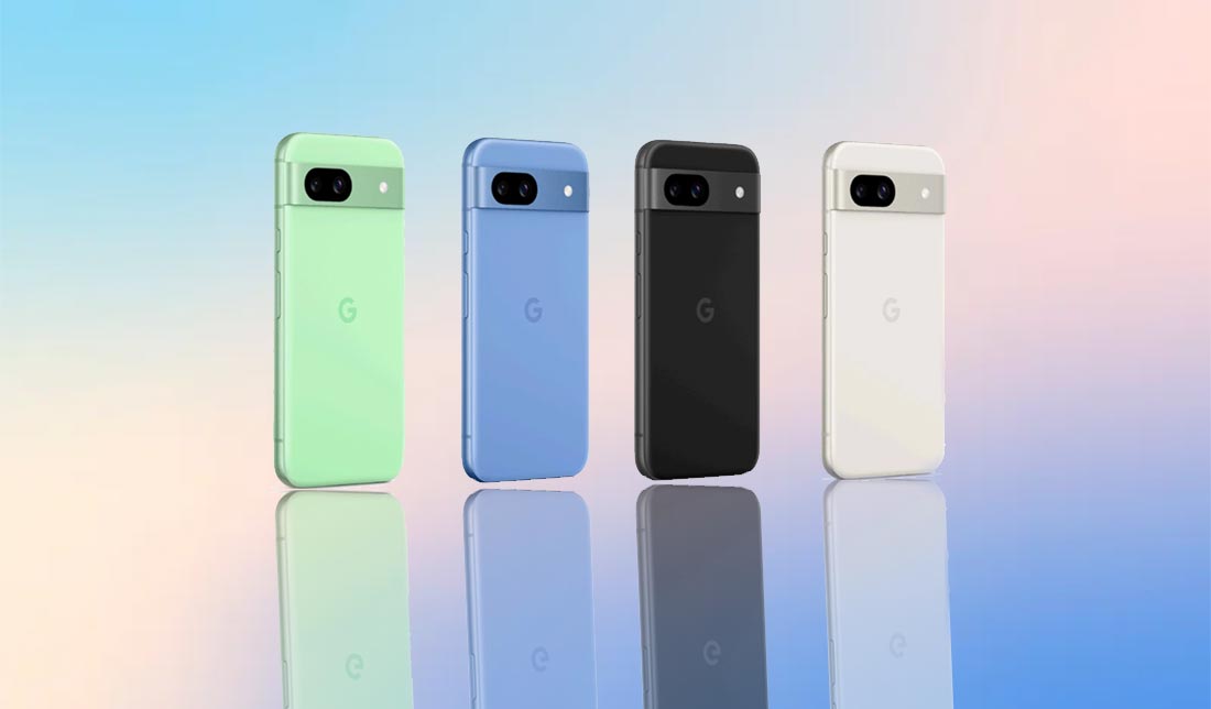 نمایش رنگبندی گوشی گوگل پیکسل 8a در کنار هم از نمای پشت