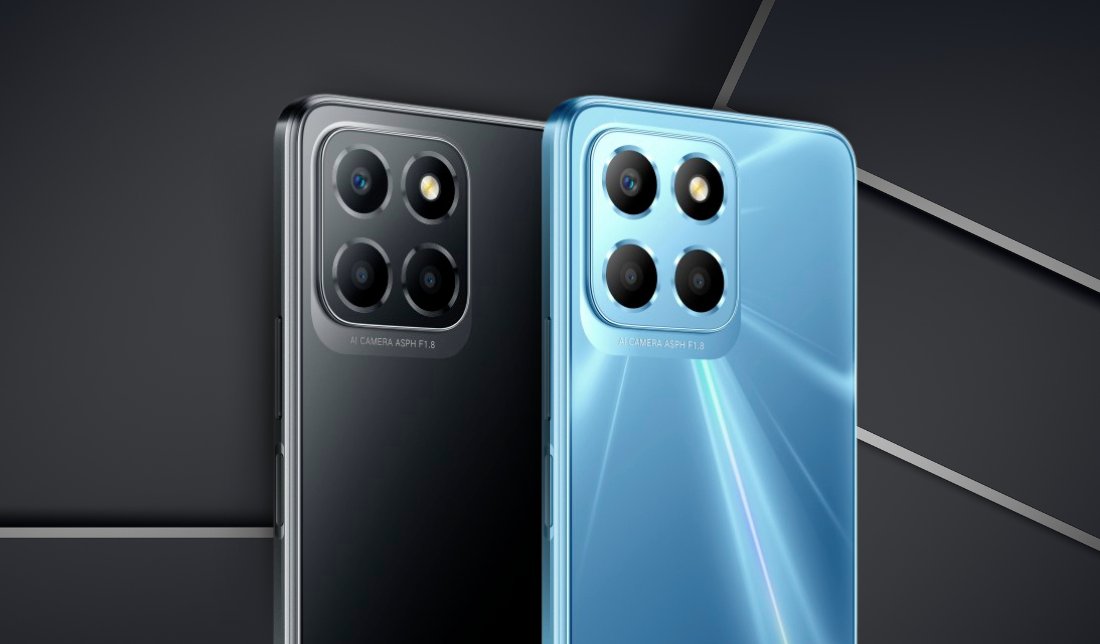 نمای نزدیک و از پشت گوشی آنر X8 در دو رنگ آبی و مشکی