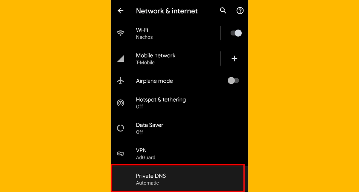نمایش گزینه Private DNS در تنظیمات اندروید