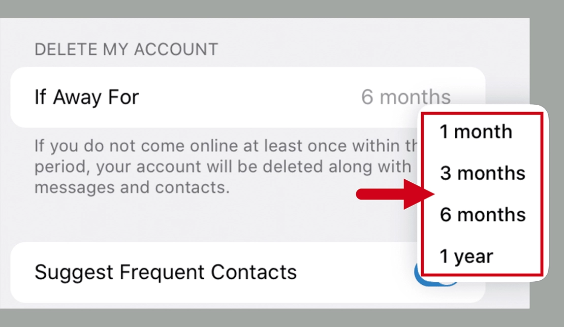 نمایش گزینه Delete my account if away for در تلگرام