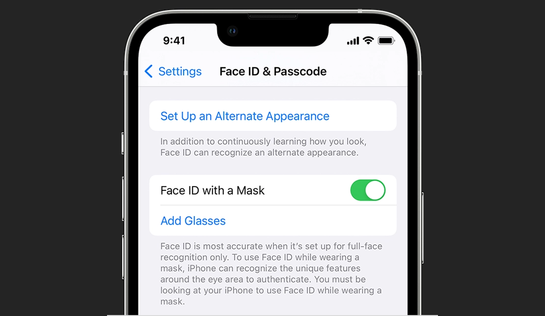 نمایش گزینه "Face ID & Passcode" در آیفون در بخش تنظیمات