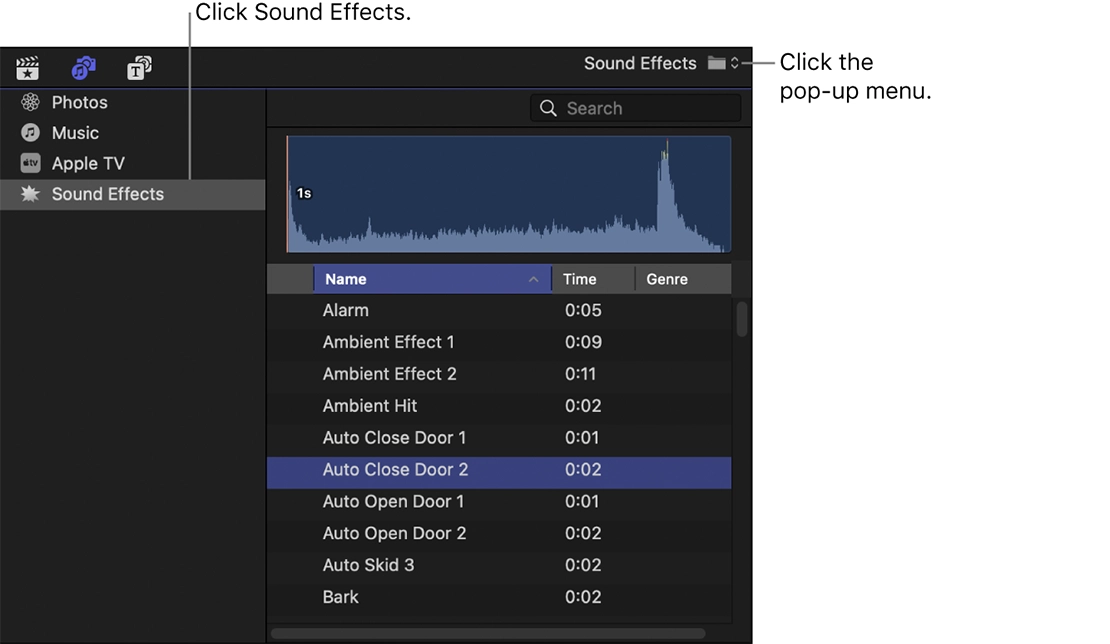 نمایش بخش Audio Effects در برنامه فاینال کات پرو