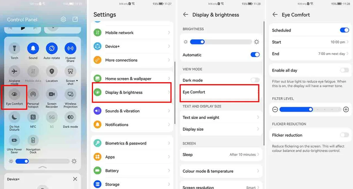 آموزش فعال کردن گزینه Eye Comfort Mode در گوشی هواوی