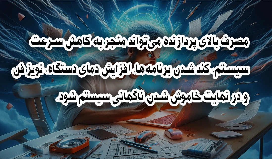 یک تصویر از یک شخص که در حال کارکردن با سیستم‌عامل مک و سیستم به کندی مواجه شده است به همراه یک نوشته روی عکس