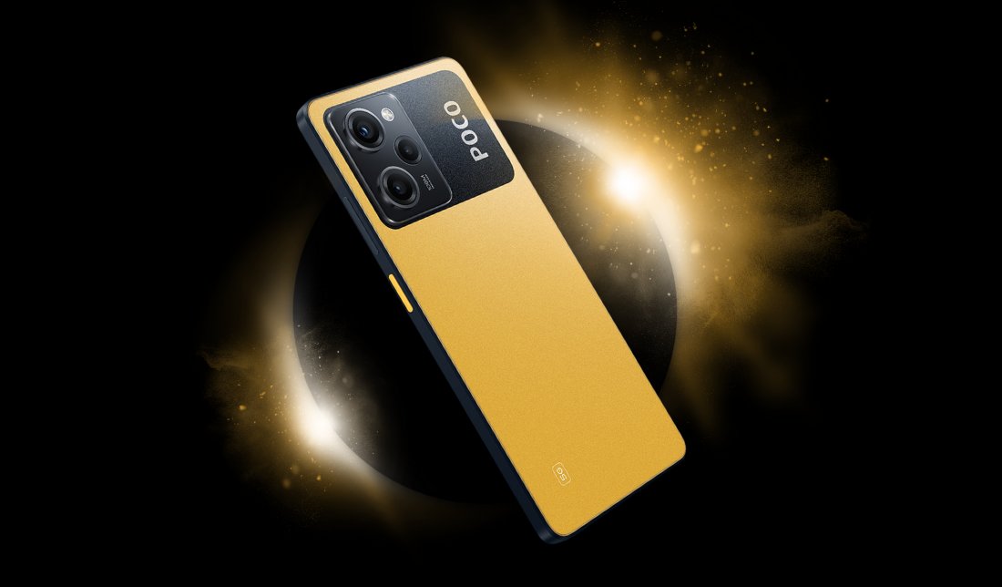 نمای پشتی و از نزدیک گوشی پوکو X5 پرو در رنگ زرد