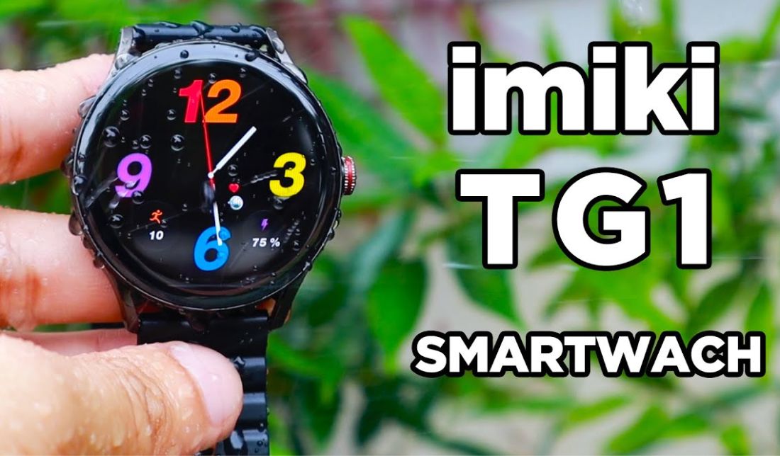 ساعت هوشمند imiki tg1 همراه با قطره‌های آب روی نمایشگر (به منظور نمایش ویژگی ضد آب ساعت)