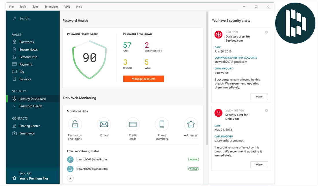 نمایش محیط کاربری اپلیکیشن مدیریت پسورد Dashlane