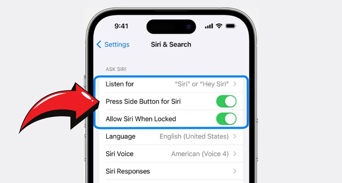 نمایش بخش تنظمیات Siri در آیفون