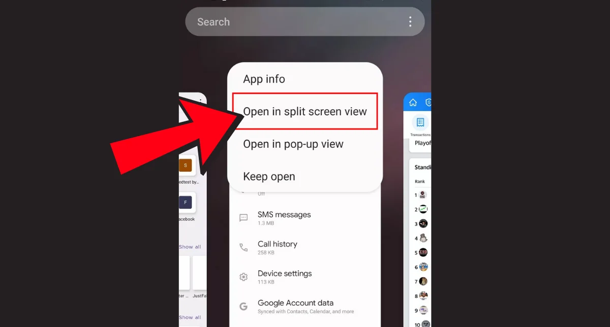 نمایش گزینه Open in split screen view در تنظیمات سامسونگ