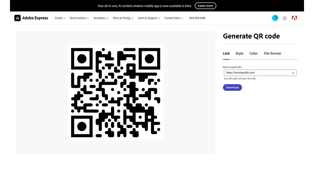 نمایش صفحه ساخت QR Code در ادوبی