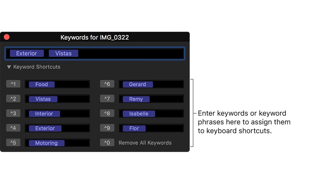 نمایش بخش Keyword Editor در برنامه فاینال کات پرو