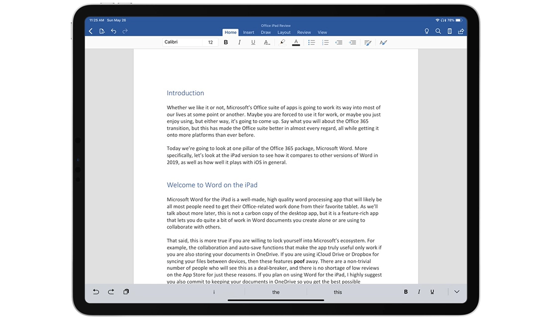 نمایش برنامه Microsoft Word روی آیپد