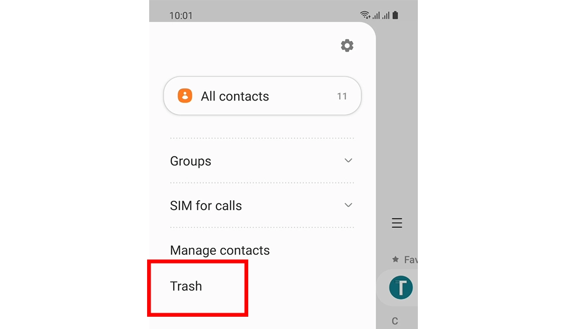 نمایش بخش trash در  برنامه Contacts در سامسونگ