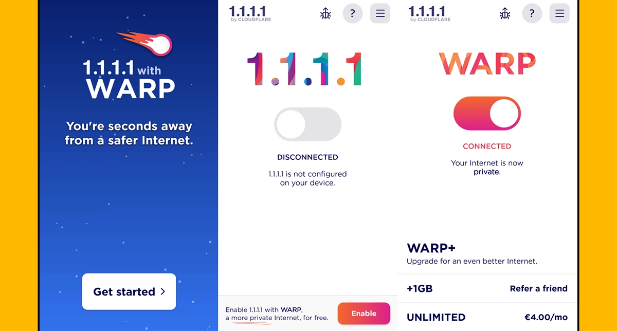 نمایشی از محیط برنامه 1.1.1.1 – WARP by Cloudflare