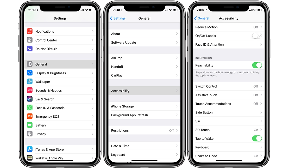 مسیر Settings > Accessibility در آیفون