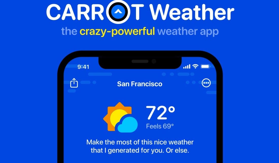 اپلیکیشن هواشناسی Carrot Weather پیش‌بینی وضعیت آب‌وهوا