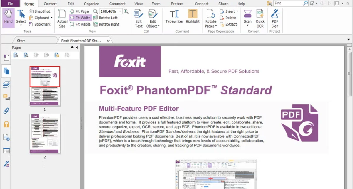 نمایشی از فضای داخلی برنامه Foxit PDF Editor