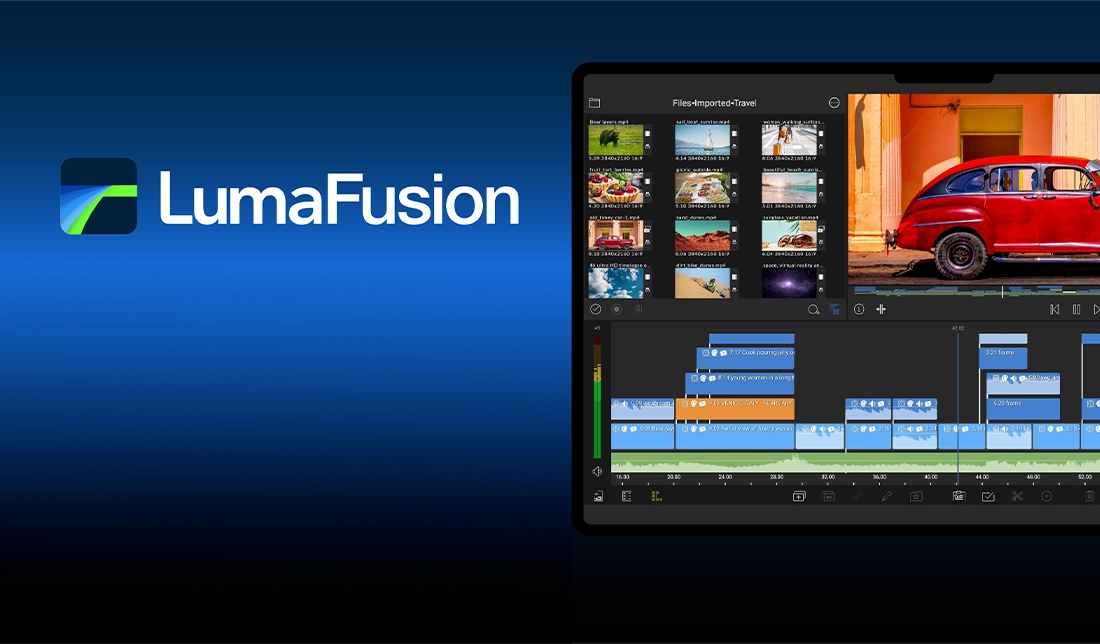 تصویری از فضای داخلی و لوگو اپلیکیشن ادیت فیلم LumaFusion