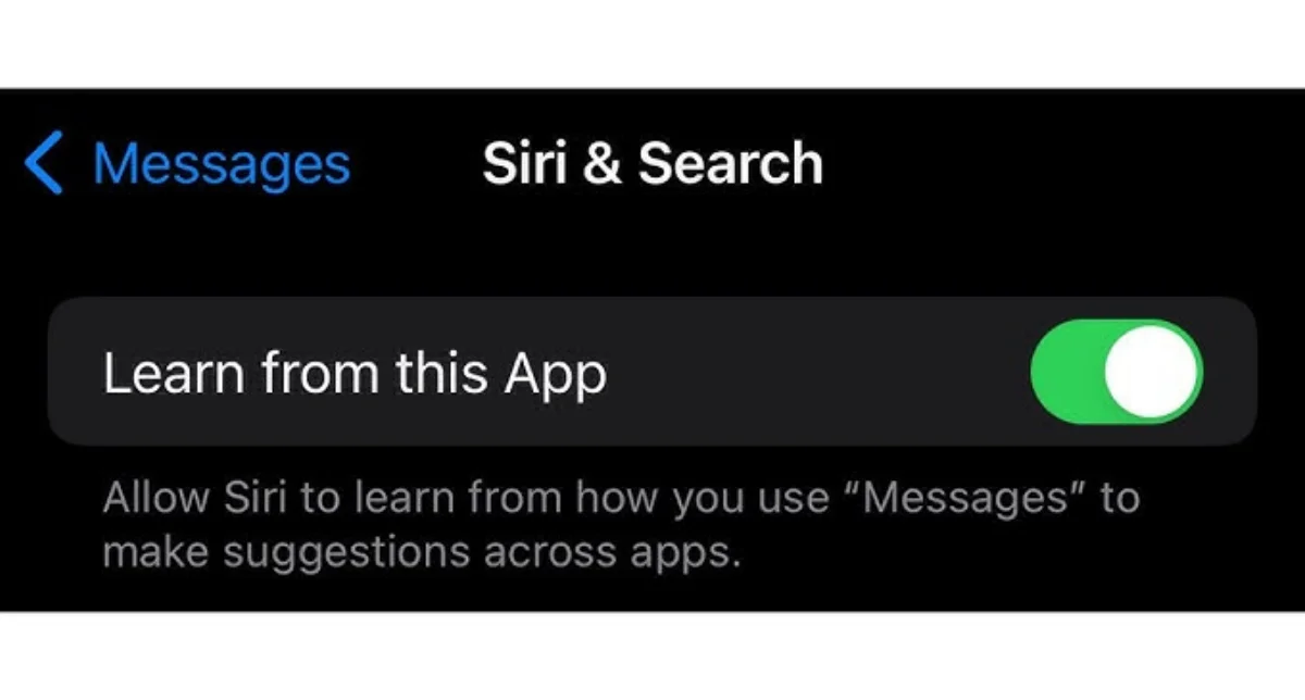 نمایش گزینه Learn from this App در تنظیمات سیری