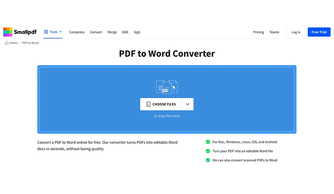 نمایش صفحه اول سایت Smallpdf