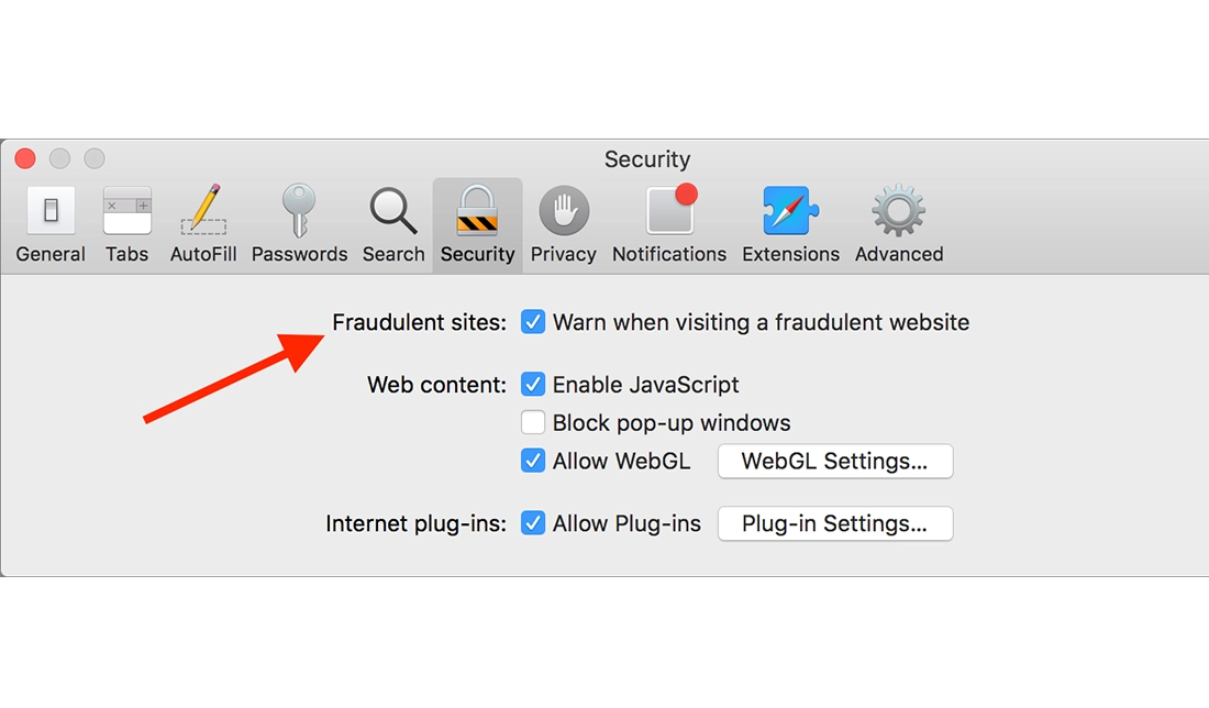 آموزش فعال کردن گزینه Warn when visiting a fraudulent website در سیستم‌عامل مک