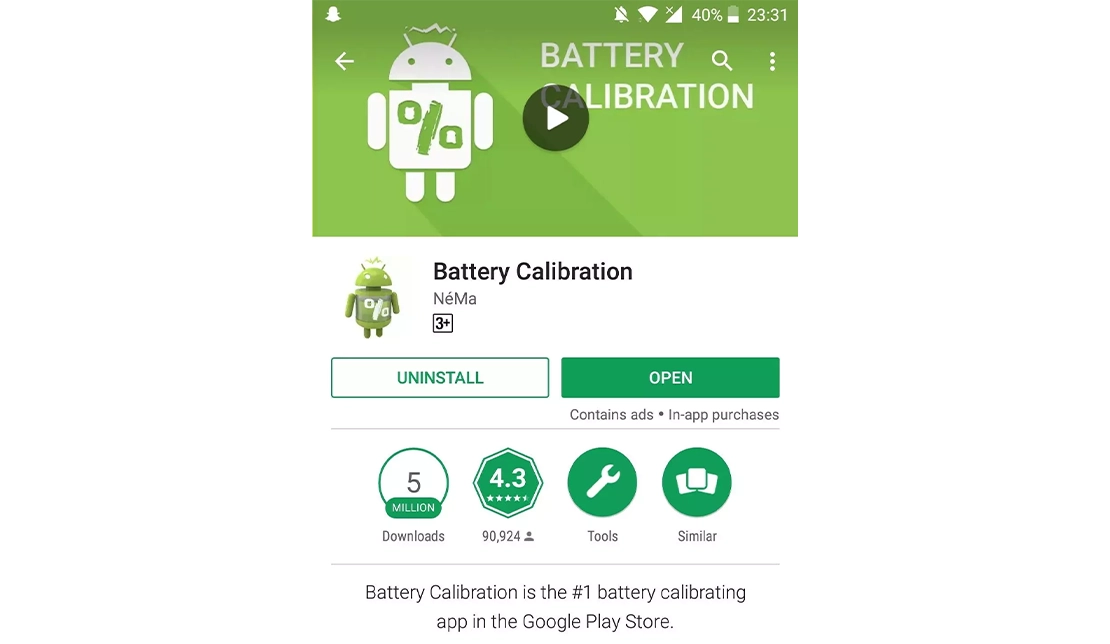 نمایش صفحه دانلود برنامه Battery Calibration