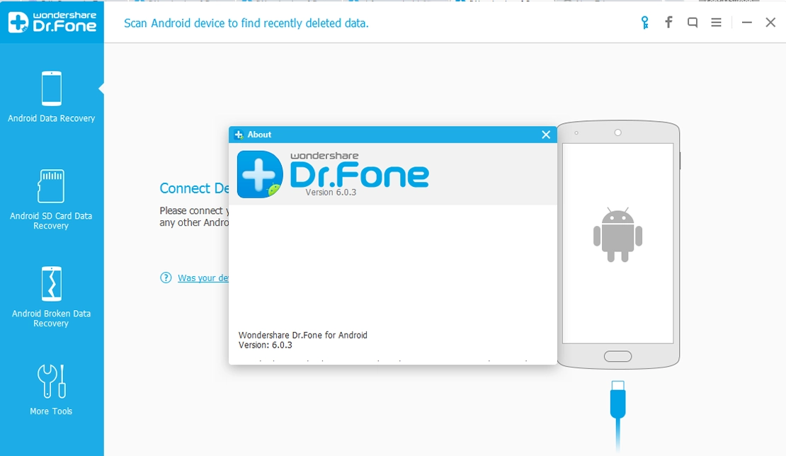 نمایش فضای کاربری برنامه Dr.Fone - Data Recovery