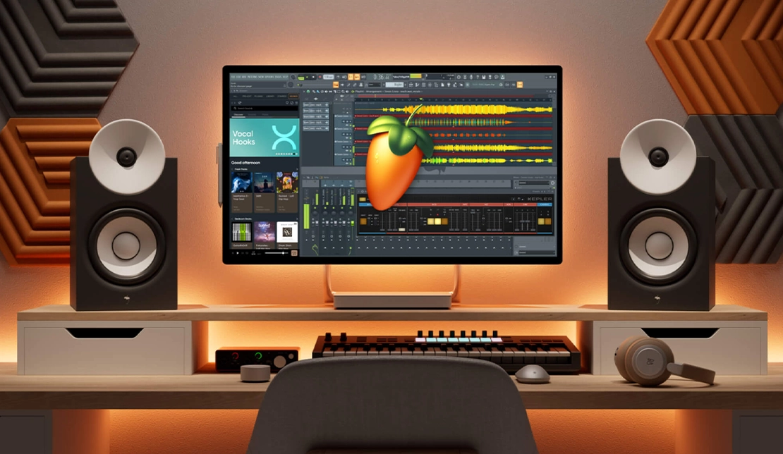 نمایش لوگو و صفحه ویرایش صدای برنامه FL Studio