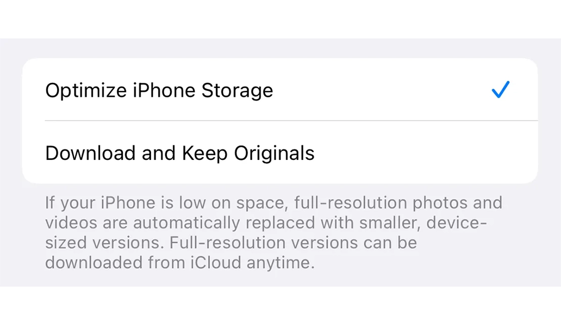 نمایش قابلیت Optimize iPhone Storage در تنظیمات آیفون