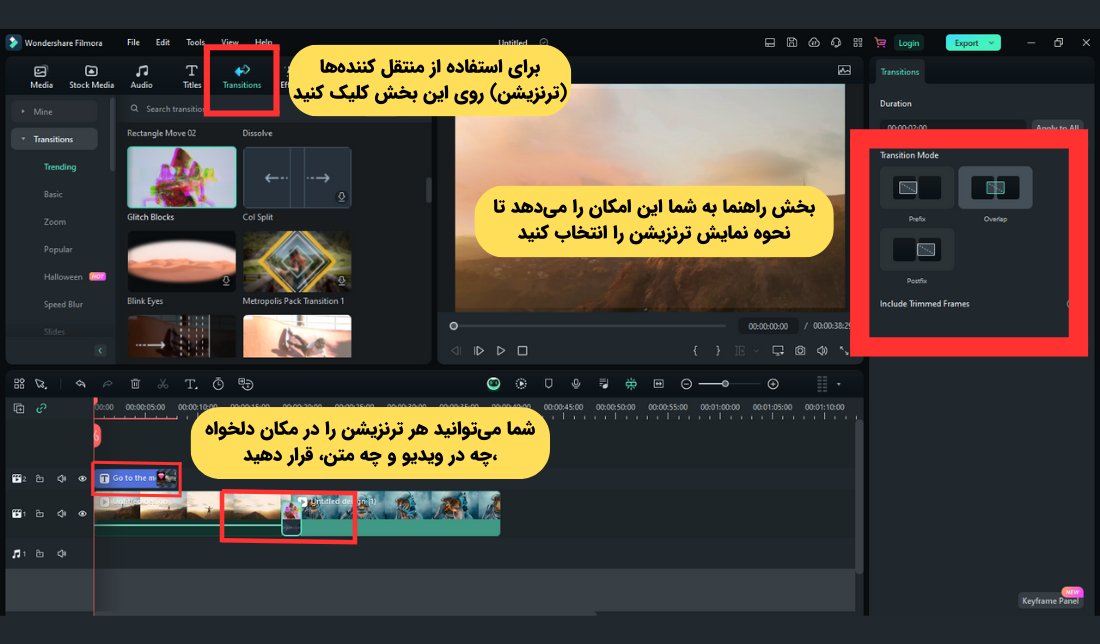 نحوه استفاده از ترنزیشن در نرم‌افزار فیلمورا