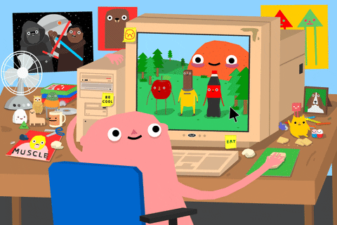 تصویر متحرکی خنده‌دار از نمایش یک شخص در حال انجام بازی کامپیوتری