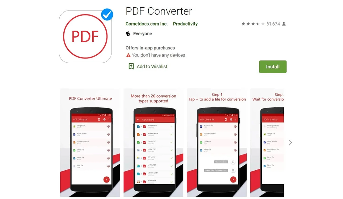 نمایش صفحه دانلود برنامه PDF Converter (by Cometdocs)