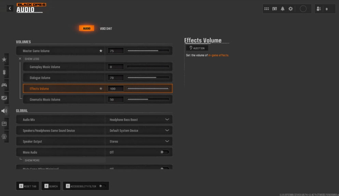 نمایش بخش تنظیمات صوتی در کالاف دیوتی Black Ops 6