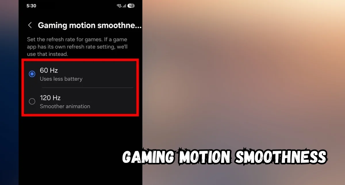 نمایش گزینه Gaming Motion Smoothness