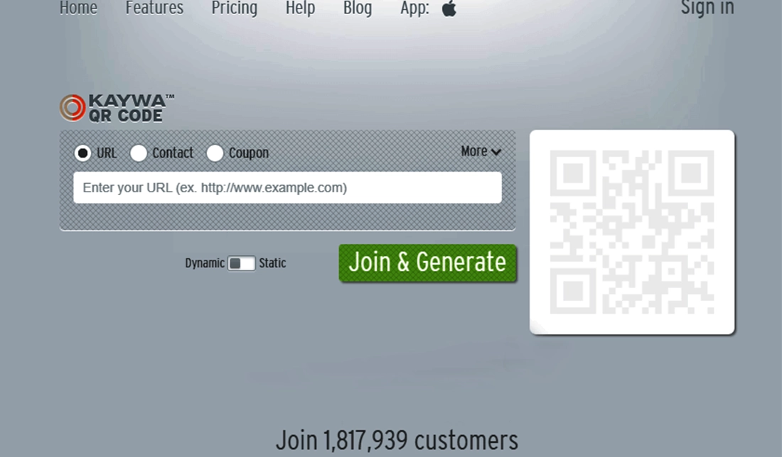 نمایش فضای داخلی برنامه Kaywa QR Code Generator