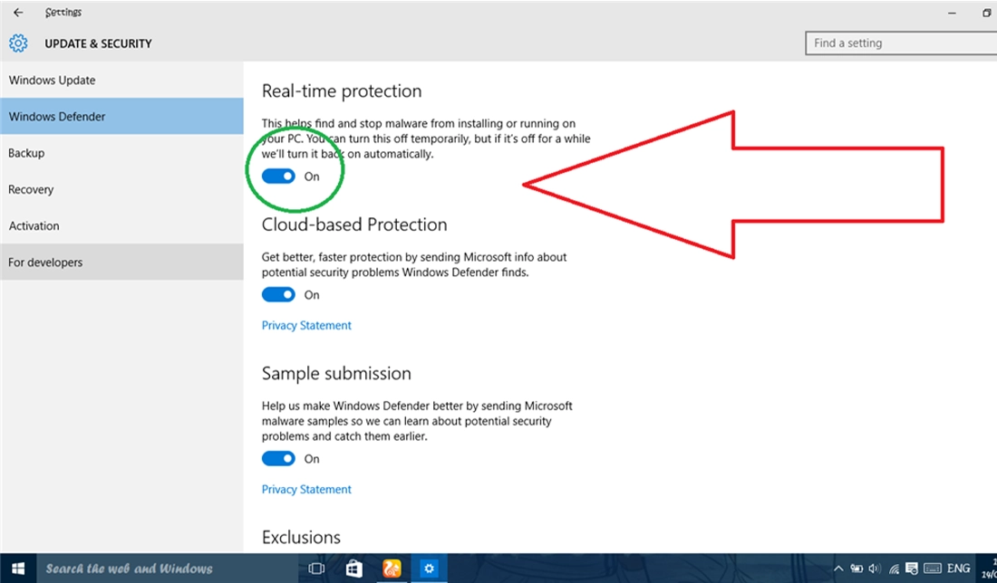 نمایش گزینه Real-time Protection در ویندوز 10 برای غیرفعال کردن آنتی ویروس