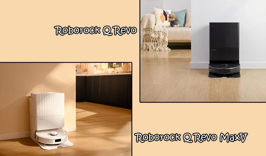 نمایش جاروبرقی رباتیک Roborock Q Revo MaxV و Roborock Q Revo در محیط منزل