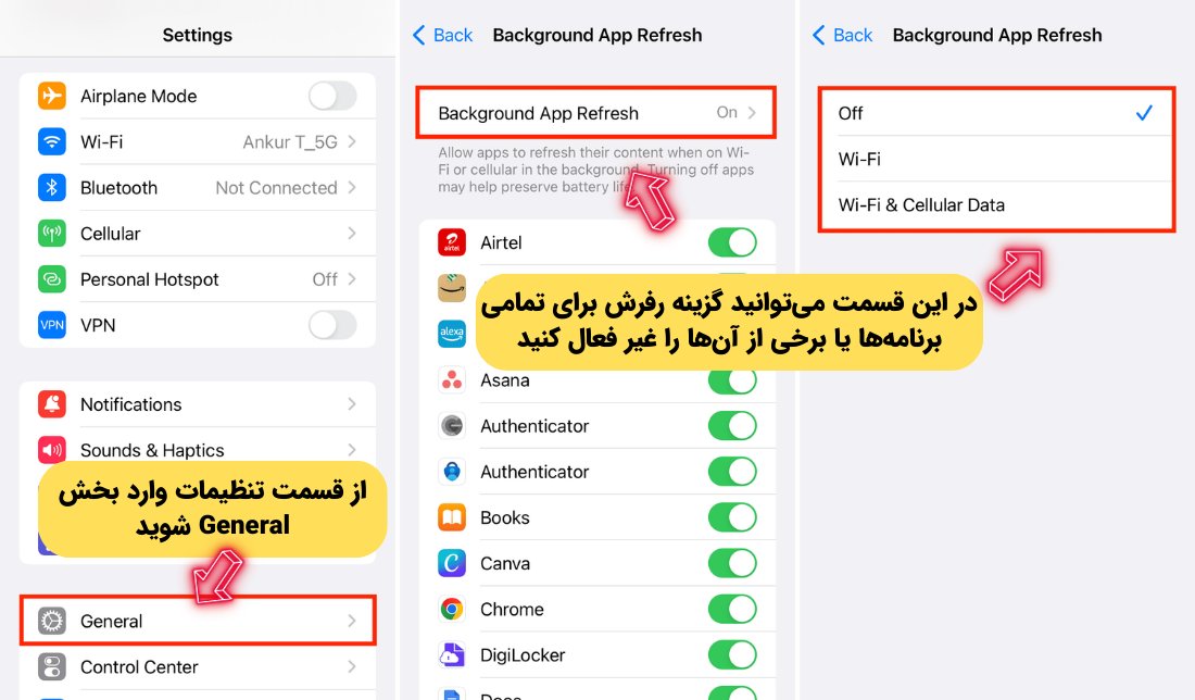 مراحل خاموش کردن Background App Refresh در گوشی‌های اپل