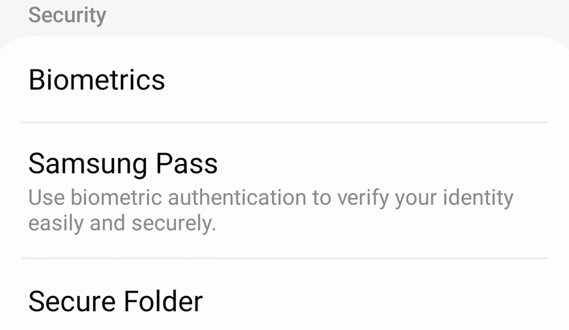 بخش Biometrics and Security در تنظیمات سامسونگ