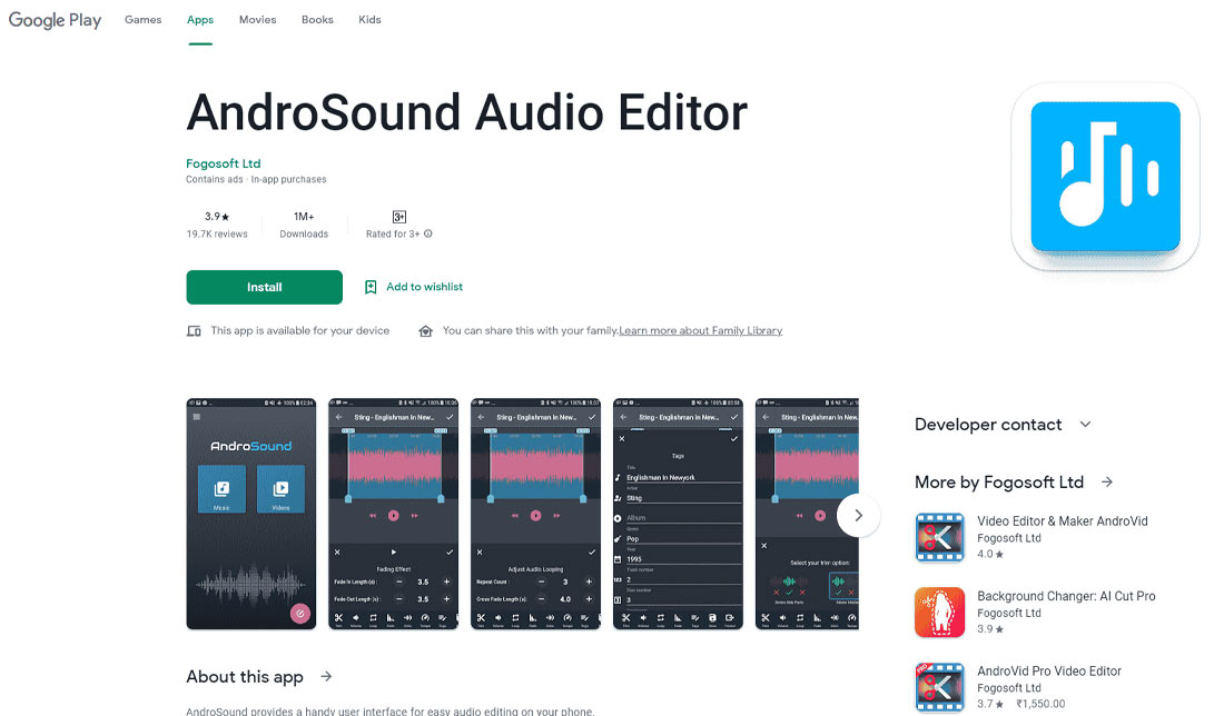 اپلیکیشن ویرایش صدا AndroSound Audio Editor در گوگل پلی