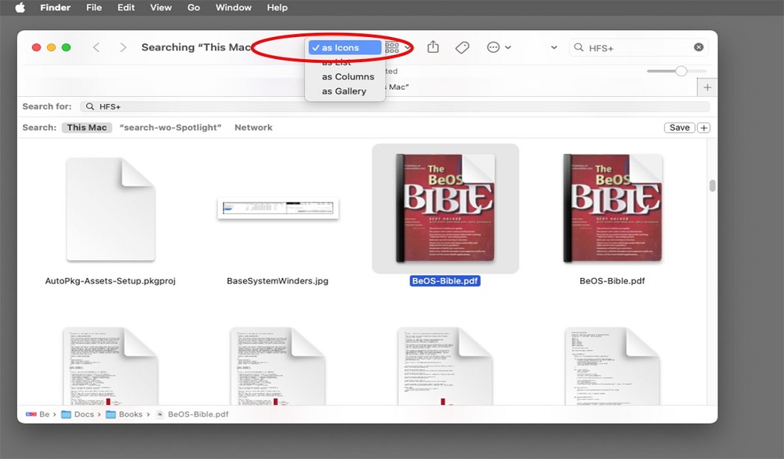 تصویر پنجره نتایج جستجوی ابزار Finder در سیستم عامل اپل