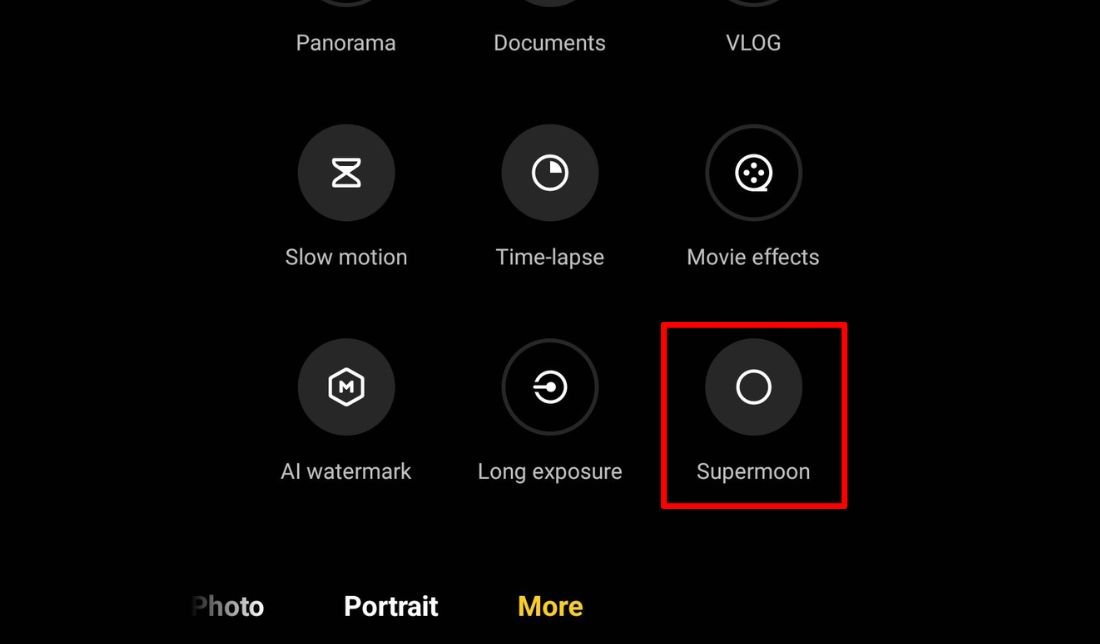 نمایش محل گزینه ابرماه در دوربین گوشی شیائومی