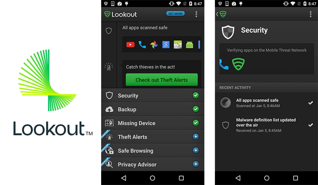 نمایش لوگو و فضای داخلی برنامه Lookout Security & Antivirus