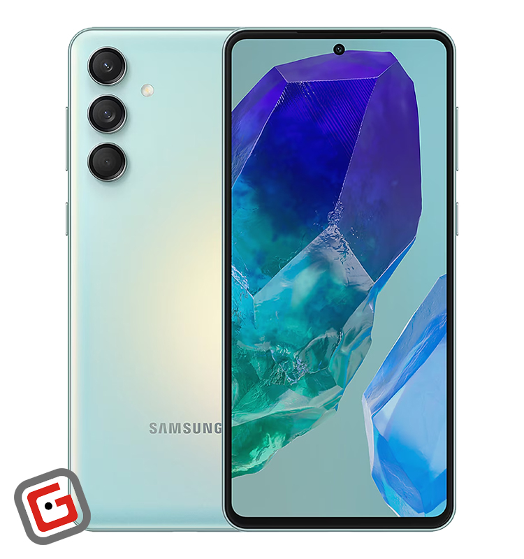 گوشی موبایل سامسونگ مدل Galaxy M55 5G رنگ سفید نمای جلو و پشت