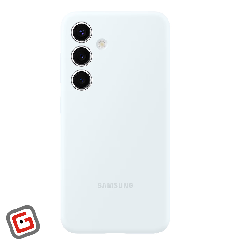 قاب سیلیکونی گوشی سامسونگ مدل Galaxy S24 رنگ سفید، در حالت نمایش دوربین ها در قاب