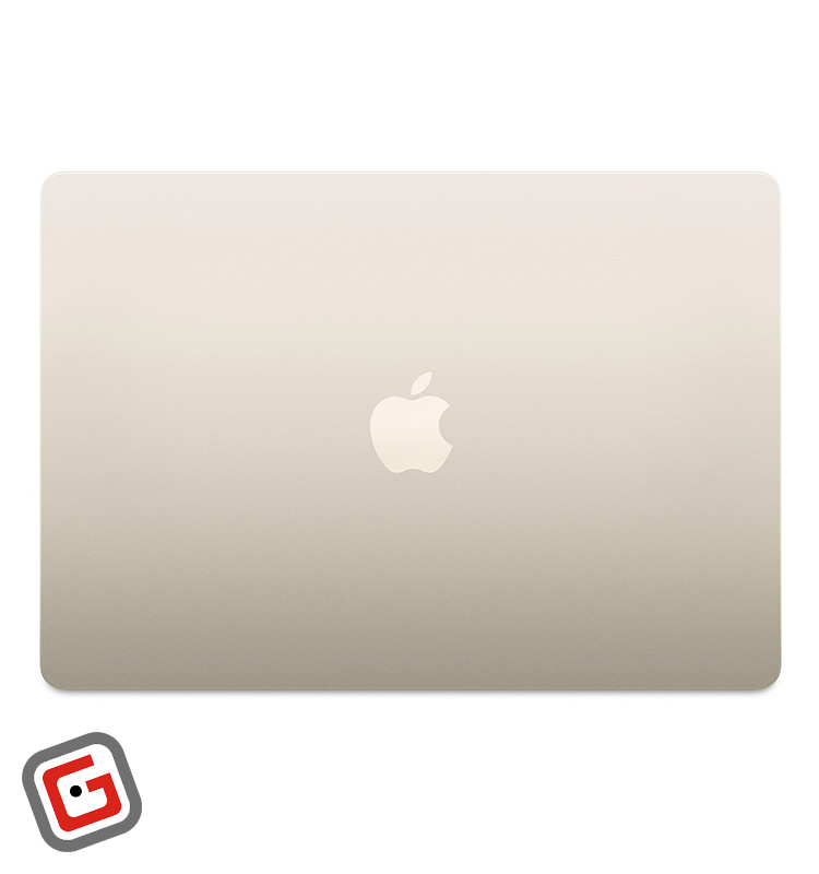 لپ‌تاپ MacBook Air M2 2023 رنگ استارلایت در حالت بسته از زاویه بالا